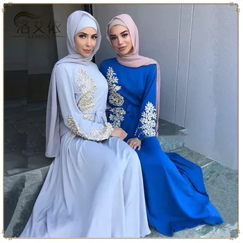 Moslemi Naiste Pikk Kleit Abaya Tikitud Pärlid Kleidid Seal Kaftan Abayas Rüü Femme Musulmane Dubai Hijab Eid Islam Riided 2023