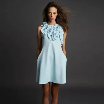 Baby Blue Mini Kleit vestidos de cóctel Stiilne Lühike Ballile Hommikumantlid Lilleline Taskud Trendikas Moe Kleit Uus 2023