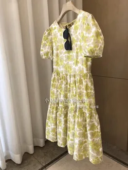 Korea Fashion Trükitud Elegantne Basic Kleit Naistele Lühikesed Varrukad Mugav Disain Kleit Suvel 2023 Suve