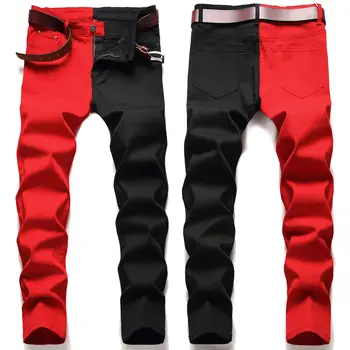 Meeste Must Punane Segast Denim Püksid Streetwear Hip-Hop Ripitud Augud Teksad Moes Harajuku Denim Püksid Jean Pantalon Homme