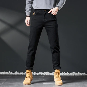 Mustad teksad, kõrge elastsus straight fit meeste püksid, sügisel ja talvel paks keskealiste meeste mitte triikimine püksid
