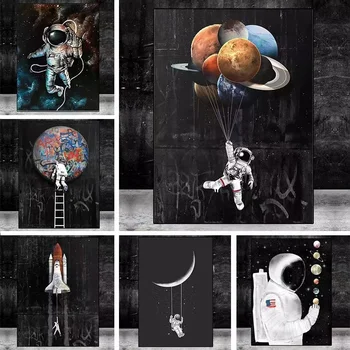 Kosmoselaev Art Prints Astronaut Lõuend Maalid Seina Pilte Planeedi Plakatid Kodus Kaasaegse Maali Seina Art Kids Room Decor