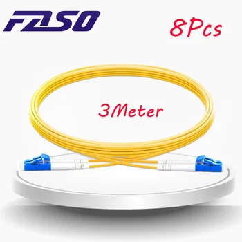 FASO 8Pcs 3 Meetri LC/UPC-LC/UPC fiiberoptiliste Jumper ühemoodilisi G652D DX 3.0 mm Optical Fiber Patch Cord Kollane Jope LSZH