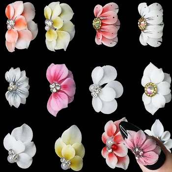 2tk 3D Pool Õied Ja Kroonlehed Küünte Võlusid Akrüül Nikerdatud Flower Art Decor Wiht Pearl Rhinestone Floret Maniküür DIY Tarvik