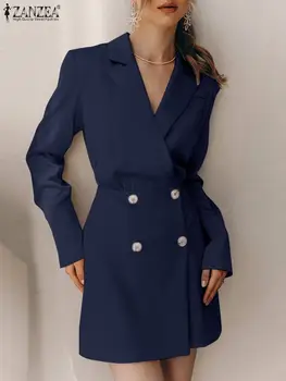 ZANZEA Naiste Pikad Varrukad Bleiser Kleit Tahke Nuppu Vestidos 2023 aasta Sügisel Ametlik Office Elegantne Mini Kleit Vabaaja Ülikond Krae Rüü