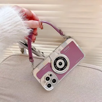 Luksuslik 3D-Plating Kaamera Küljest Starp Telefon Case For iPhone 14 Pluss 11 12 13 Pro Max Katte Litchi Muster Põrutuskindel Nahast Kate