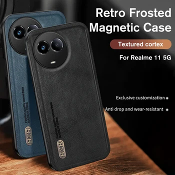Realme11 Tagasi Kest Magnet Omanik Retro Jäätunud Naha Puhul Realme 11 Pro Plus Realme11 4G 5G Objektiivi Protector Telefoni Kate