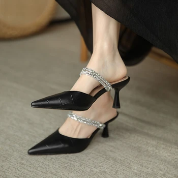 Uus Naiste Suve Slim Kanna Pikad Kõrge Kontsaga Rhinestone Sussid Naiste kontsad luksus naiste kingad