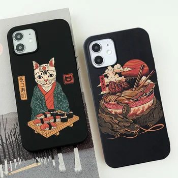 Hiina Draakon Makaron Naljakas Kass Sushi Telefon Case for iPhone 11 12 13 Pro MAX XS X-XR SE20 6 7 8 Plus Peen Jäätunud Pehme Juhul