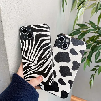 Zebra lehma mustriga nahast telefon case for iphone 13 mini 8 7 pluss x-xr xsmax 11 12 pro max pehmest silikoonist põrutuskindel kate capa