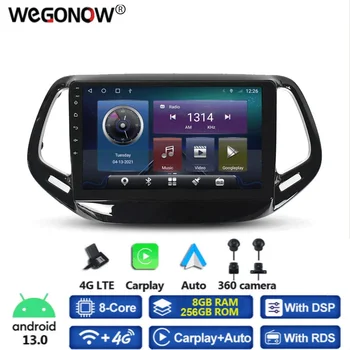 Panoraam 360 Kaamera Carplay CanBus 8GB+256GB Android 13.0 Auto DVD-Mängija, GPS, WIFI, Bluetooth Raadio Jeep Compass 2016 - 2018