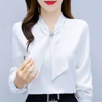 Office Lady Stiilne V-Kaeluse Vibu Pluus Kevad Sügis Värviga Põhilised Naiste Riided Pikk Varrukas Stiilne Teemandid korea Särk