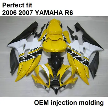 Süsti vormitud voolundi keha komplekt Yamaha YZF R6 2006 2007 kollane must valge mootorratta fairings set YZFR6 06 07 BN13