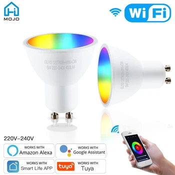 HIMOJO Wifi Tuya Smart LED Lamp GU10 5W RGB Reguleeritav Lambi RGBCW Tuled Kaugjuhtimispuldi Tööd Alexa Google Kodu