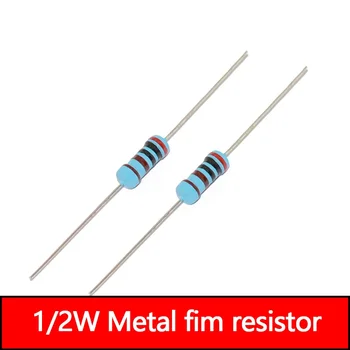 50tk 1/2W Metal Film Resistor 1 1.2 1.5 10 12 15 100 120 150 R K Oomi 1K2 1K5 1% 0,5 W Viie värvi Ring Vastupanu 1K 10K 100K 10R