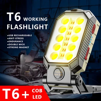 Laetav COB Kerge Töö Portable LED Taskulamp Reguleeritav Veekindel, Telkimine Laterna Magnet Disain Võimsus Ekraan