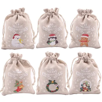 Jõulud ilus puuvillane ja linane kott Santa Claus laste candy apple ladustamise kott Tulek set lihtne kingitus kott