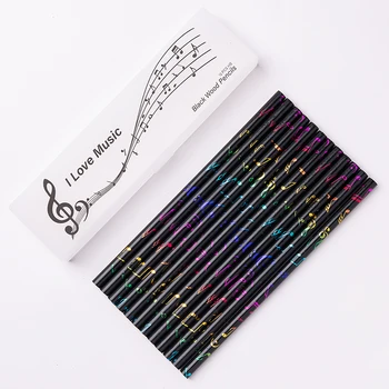 Värvikas Tähele, Must Puidust Pliiats Üliõpilane, Ma Armastan Muusikat Kirjatarvete Treble Clef Penaali 12 Pliiatsid Pliiatsiga Pencil Box Set