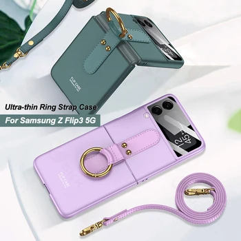Luksus Tagasi Ekraani Karastatud Klaasi Puhul Samsung Galaxy Z Flip 3 5G Ringi Omanik Rihm Plastikust Kate Galaxy Z Flip 3 Kohtuasjas