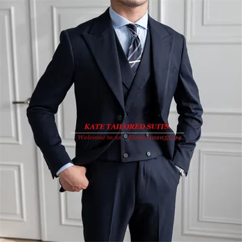 Inglismaa Stiilis Meeste Ülikonnad Slim Fit Äri Pool Smoking Tailore Tehtud Ühe Karavan Mantel, Vest Trousers3 Tükki Mood Kleit