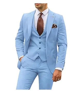 Meeste Ülikonnad, Äri Casual Peigmees Tuxedos Osaline Ülikond Täkiline Rinnamikrofon Slim Fit Kostüüm Homme (jope+vest+püksid)